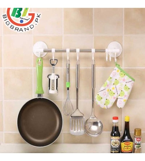 Strong Suction Wall 6 Hook Bathroom Kitchen Rack 
